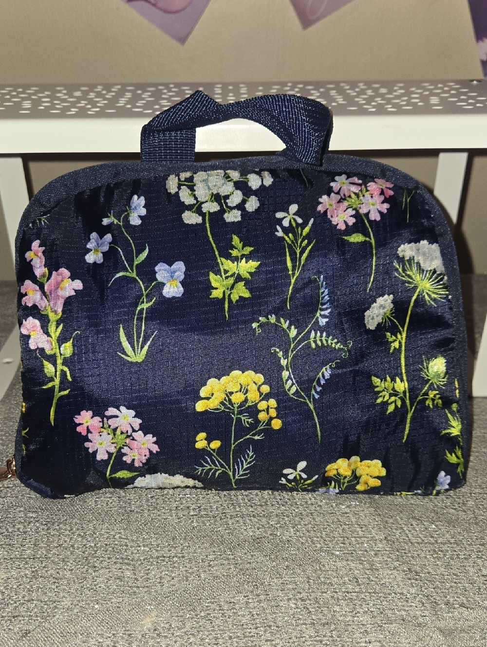 Floral Navy Cosmetic Travel Backpack.